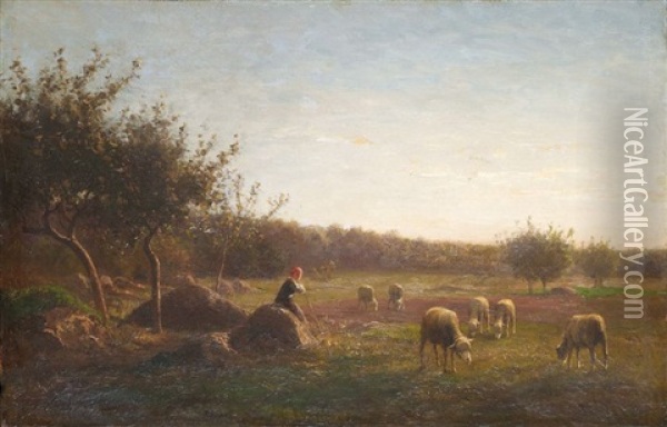 Bergere Gardant Ses Moutons Oil Painting - Jean Ferdinand Chaigneau