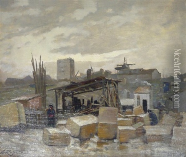 La Construction Du Sacre-coeur Oil Painting - Emile Cagniart