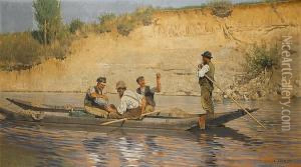 Boatmen At Rest Oil Painting - Carl Rochling