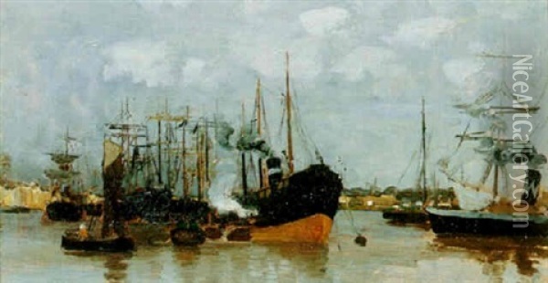 Hollandskt Hamnmotiv Oil Painting - Carl Skanberg