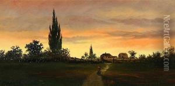 Sunset Oil Painting - Franklin Stanwood