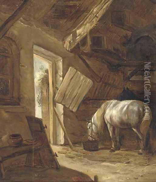 A barn interior with a horse feeding Oil Painting - Salomon Rombouts