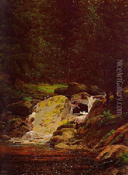 Tannenwald Mit Wasserfall Oil Painting - Caspar David Friedrich