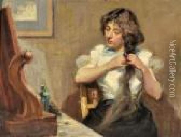 Jeune Femme Se Coiffant Oil Painting - John William Gilroy