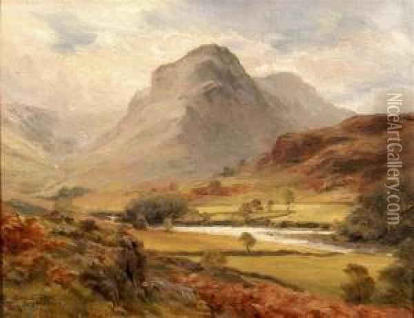 Eagle Crag, Borrowdale Oil Painting - William J. Medcalf