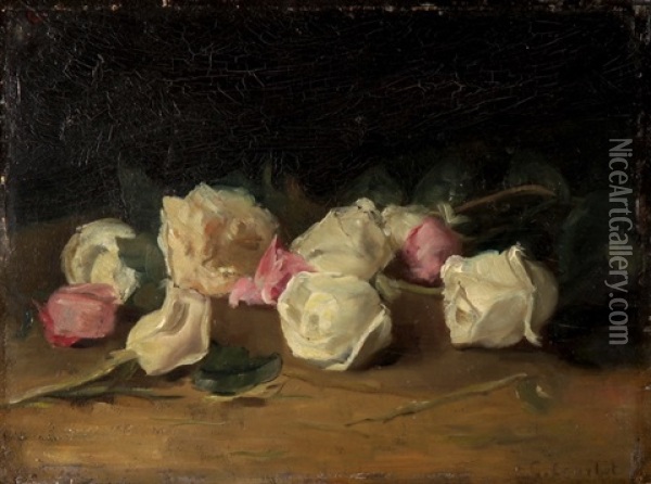 Roses Coupees Blanches Et Roses Oil Painting - Gustave Courbet