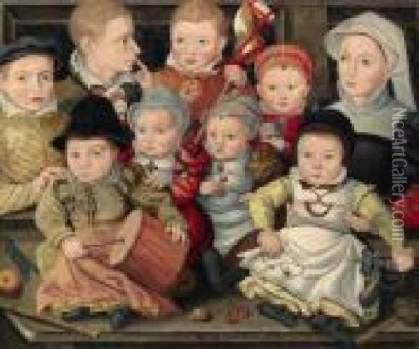 Group Portrait Of Children Oil Painting - Ludger Tom Ii Ring
