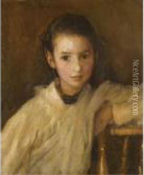 Portrait Of A Young Girl Oil Painting - George Clausen