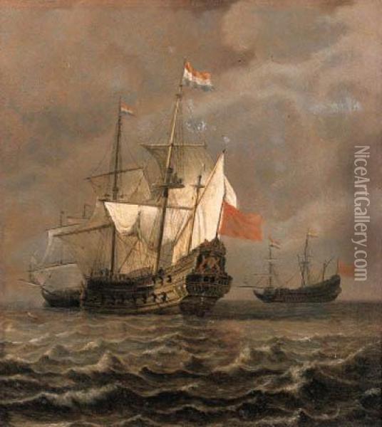 An Amsterdam Man-o'-war At Sea, As A Storm Approaches - Afragment Oil Painting - Willem van de, the Elder Velde