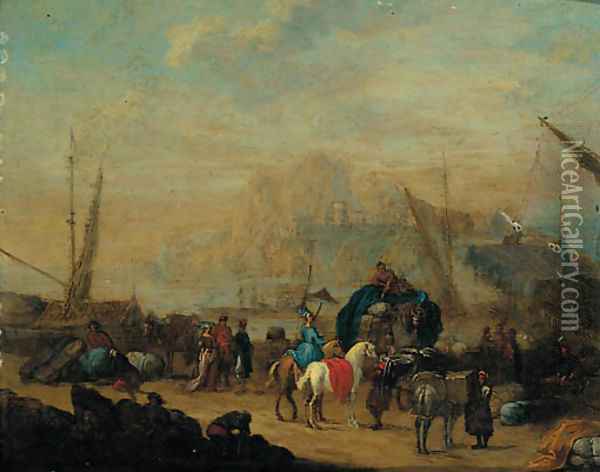 Merchants at a Mediterranean port Oil Painting - Jan Baptist van der Meiren