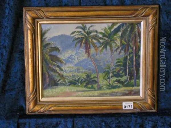 Morning Light Fiji Signed Lower Left Oil On Board 23.5 X 31cm Oil Painting - Arthur D'Auvergne Boxall