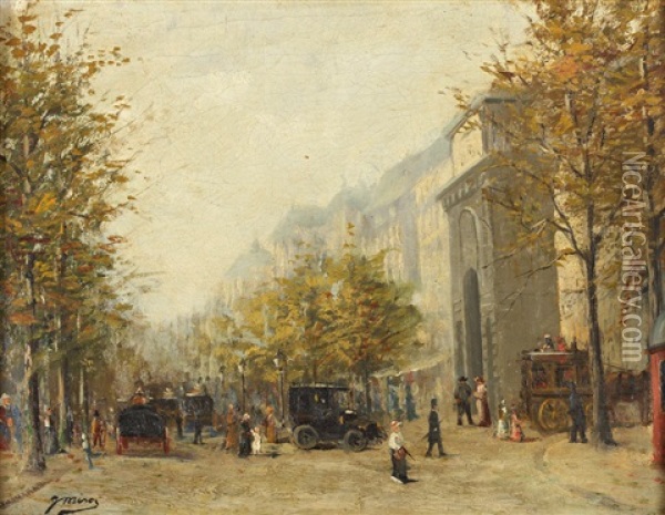 Les Grands Boulevards Et La Porte Saint Martin Oil Painting - Gaspar Miro Lleo