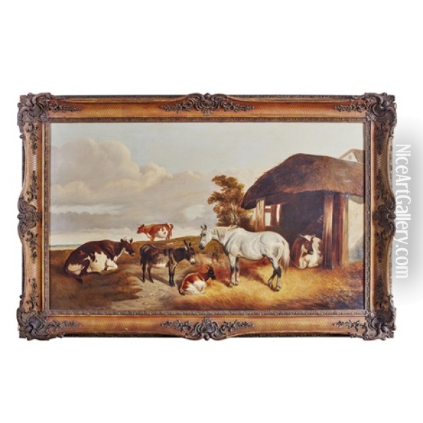 A Pastoral Scene With Cattle, A Horse, A Foal And A Donkey Oil Painting - James Talmage White