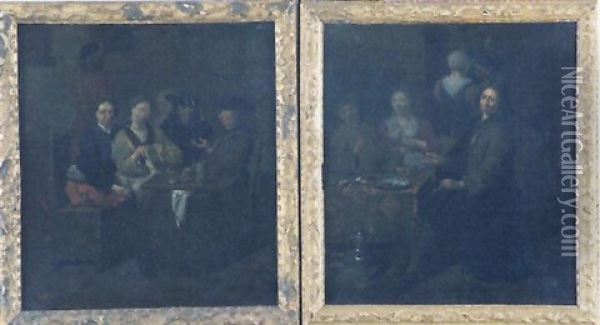 Deux Fumeurs Assis Avec Une Femme Dans Un Interieur Oil Painting - Jan Baptist Lambrechts