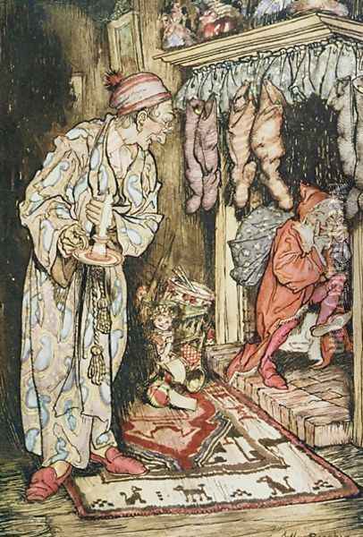 Christmas illustrations, from The Night Before Christmas by Clement C. Moore, 1931 Oil Painting - Arthur Rackham