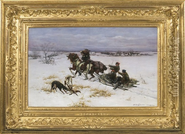 Fox Hunting Oil Painting - Bohdan von Kleczynski