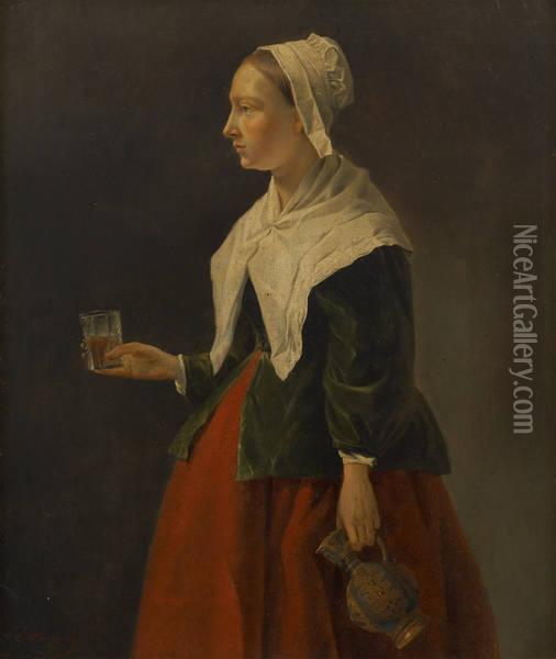 Jeune Femme Au Pichet Oil Painting - Charles Philogene Tschaggeny
