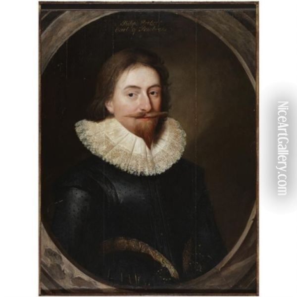 Portrait Of A Gentleman, Said To Be Philip Herbert, 1st Earl Of Montgomery And 4th Earl Of Pembroke Oil Painting - Cornelis Jonson Van Ceulen