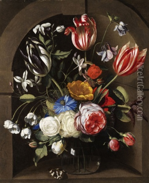 Blumenstilleben In Einer Steinnische Oil Painting - Johannes Anthonius van der Baren
