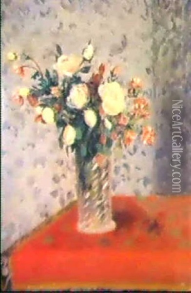 Bouquet De Fleurs,                                          Roses Roses Oil Painting - Camille Pissarro