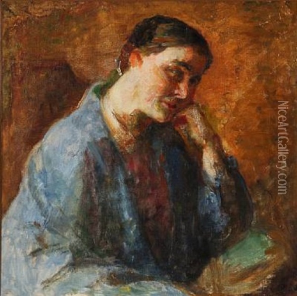 Portrait Of The Artist's Wife Oil Painting - Julius Paulsen