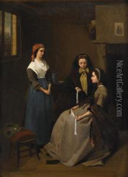 The Lace Sellers Oil Painting - Louis Charles Verwee
