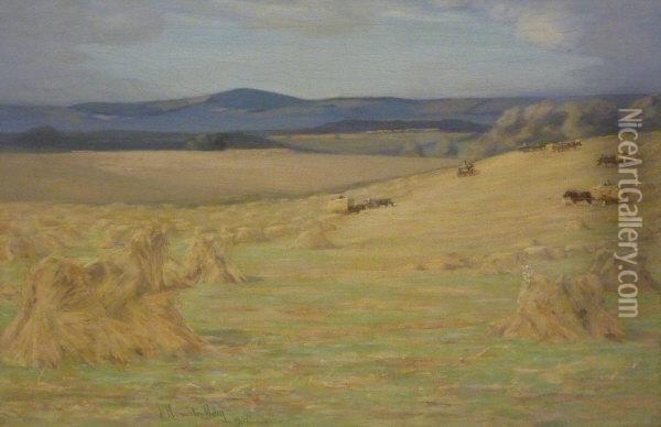 'harvest Time In Berwickshire' Oil Painting - James Hermiston Haig