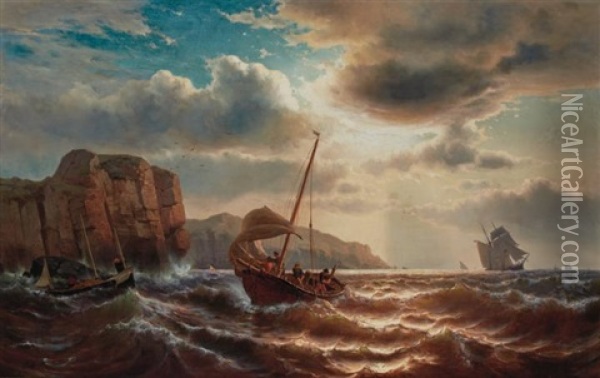 Boats In Choppy Water Offshore Oil Painting - Mauritz Frederick Hendrick de Haas