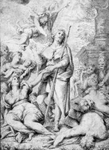 Der Heilige Rochus Heilt Die Pestkranken Oil Painting - Giovanni Francesco Romanelli
