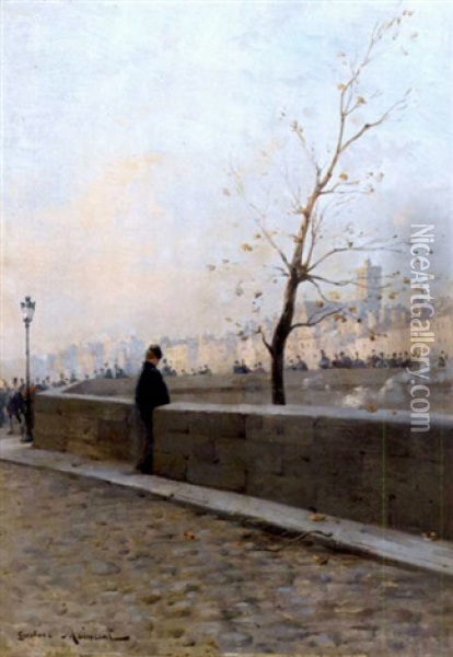 Am Quai D'anjou Auf Der Ile Saint-louis In Paris Oil Painting - Gustave Maincent