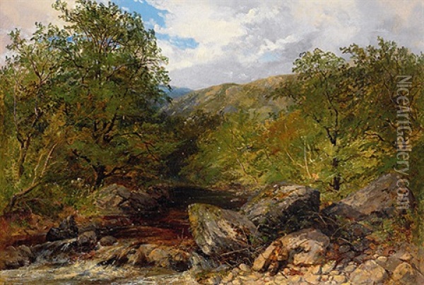 Angler Am Bach In Sommerlicher Landschaft Oil Painting - Carl Wilhelm Mueller