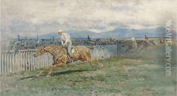 Horse racing on the outskirts of Rome Oil Painting - Enrico Coleman