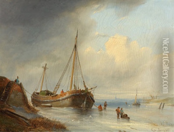 Maritime Winterlandschaft Oil Painting - Egidius Linnig