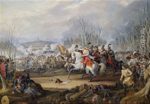 Schlachtenszene Aus Den Napoleonischen Kriegen Oil Painting - Johann Baptist Pflug