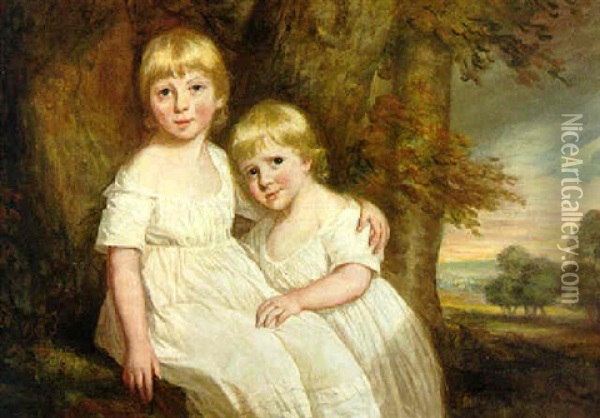 Portrait Of The Burnaby Children, Of Leicestershire Oil Painting - Thomas Beach