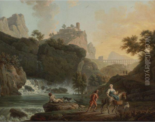 A Rocky Landscape Oil Painting - Claude-joseph Vernet