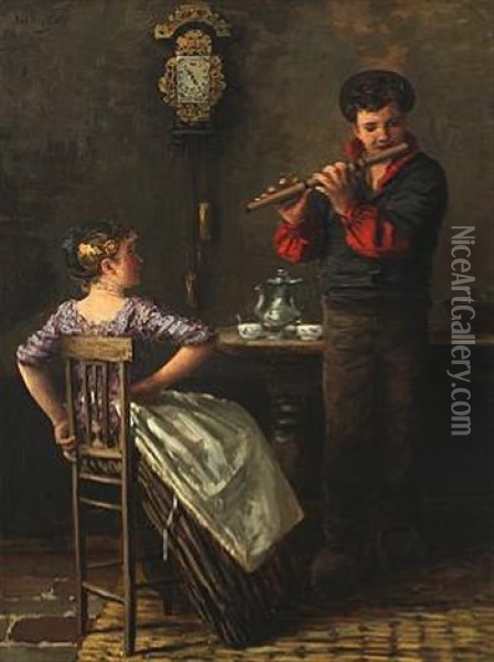The Charming Flute Player Oil Painting - Karl Heyden