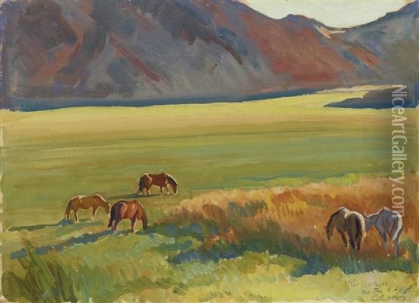 Meadow And Horses Oil Painting - Maynard Dixon
