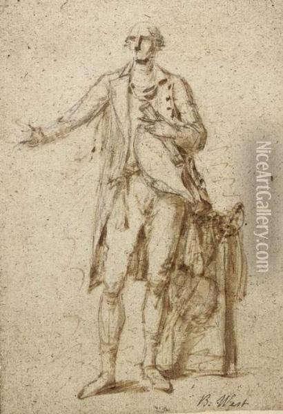 Study Of A Standing Man, Possibly A Study For Portrait Of Lord Camden Oil Painting - Benjamin West