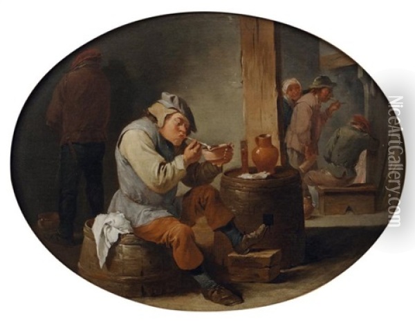 Interieur De Taverne Avec Un Fumeur Oil Painting - Matheus van Helmont