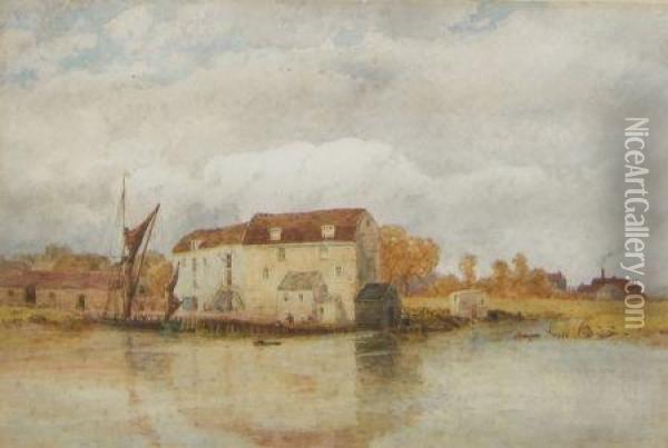 River Scene With Mill Oil Painting - Thomas Pyne