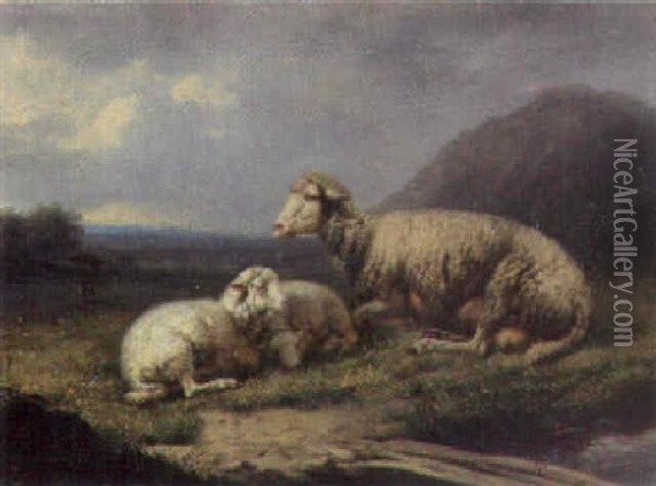 Sheep In An Extensive Landscpae Oil Painting - Louis Robbe