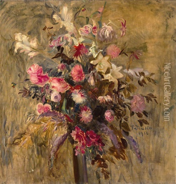 Groser Bunter Blumenstraus Oil Painting - Friedrich Edler Von Radler
