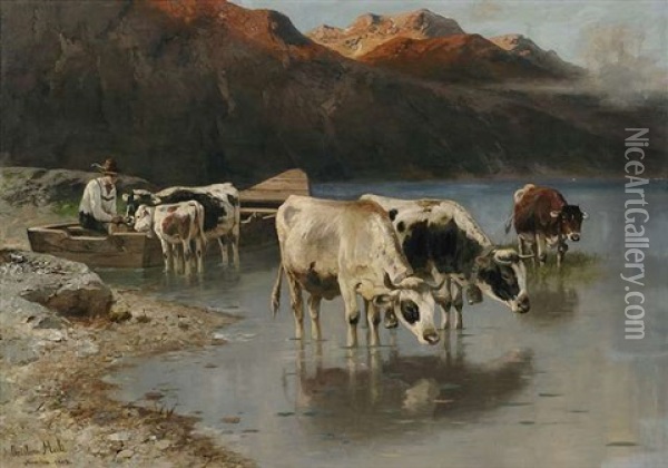 Hirte Mit Kuhen Am Seeufer Oil Painting - Christian Friedrich Mali
