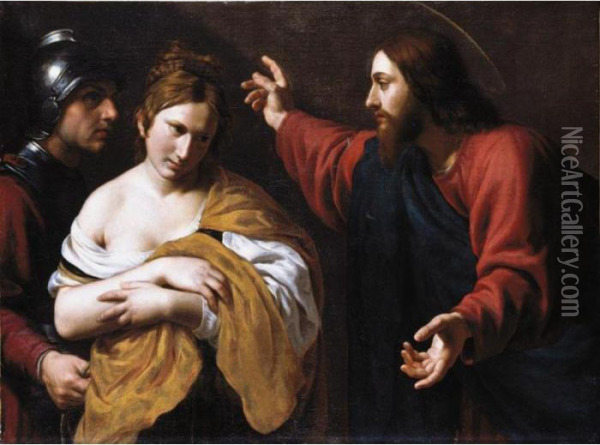 Christ And The Woman Taken Into Adultery Oil Painting - Alessandro Turchi