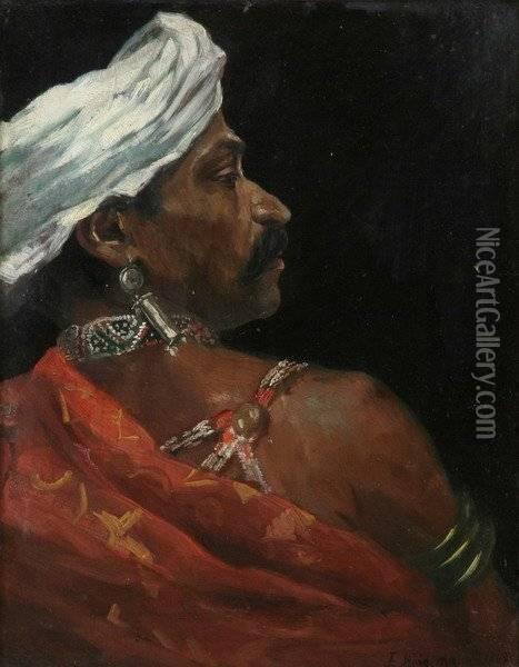 Orientalist Portrait Oil Painting - Friedrich Peter Hiddemann