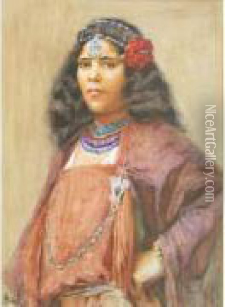 Femme Aux Bijoux Berberes . Oil Painting - Alphonse Birck