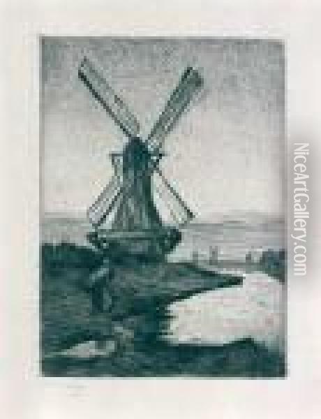 Hollandische Windmuhle Oil Painting - Lesser Ury