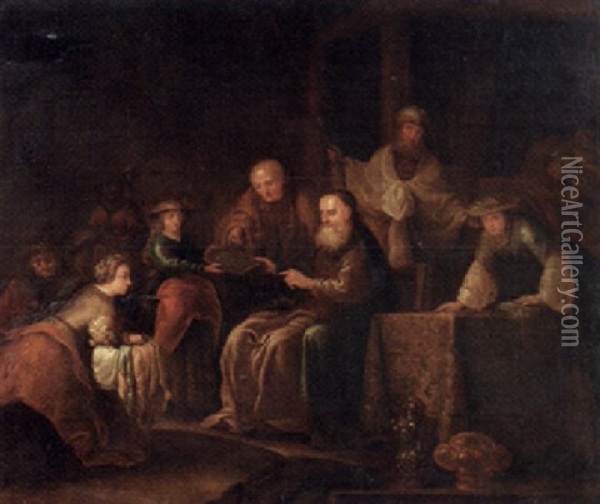 Der Aufgefundene Moses Vor Abraham Oil Painting - Christian Wilhelm Ernst Dietrich