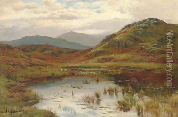 Sheep in the Valley Oil Painting - Hugh Bolton Jones